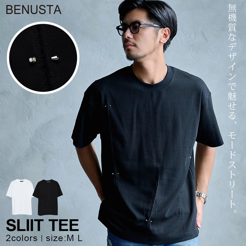 BENUSTA【ベヌスタ】デザインスリット半袖Tシャツ