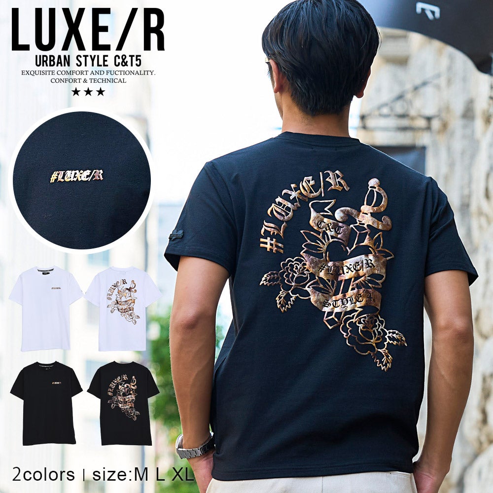 LUXE/R【ラグジュ】ブロンズ発泡箔プリント半袖Tシャツ