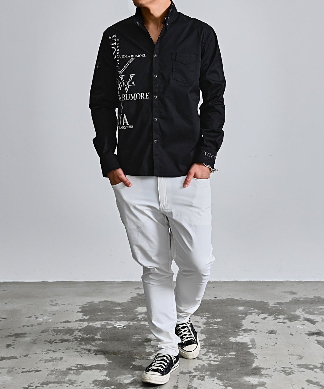 新品あり Black & White ジップ ワイヤー襟 シャツ LL 2枚 SALE】VIOLA【ヴィオラ】襟ワイヤー入り刺BD長袖シャツ/全2色 | SILVER