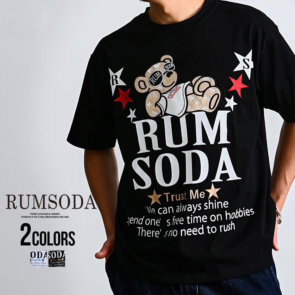 RUMSODA【ラムソーダ】天竺pt×ツイルアップリケ刺繍セミBIGクルー半袖Tシャツ