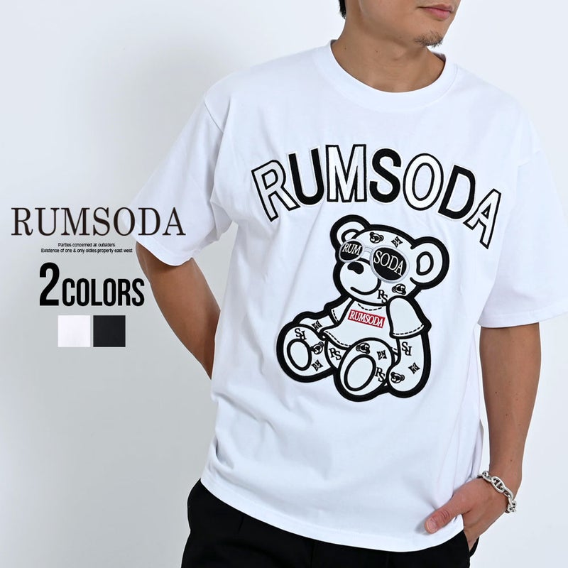 RUMSODA【ラムソーダ】天竺刺繍×ツイルアップリケ刺繍セミBIGｸﾙｰ半袖Tシャツ