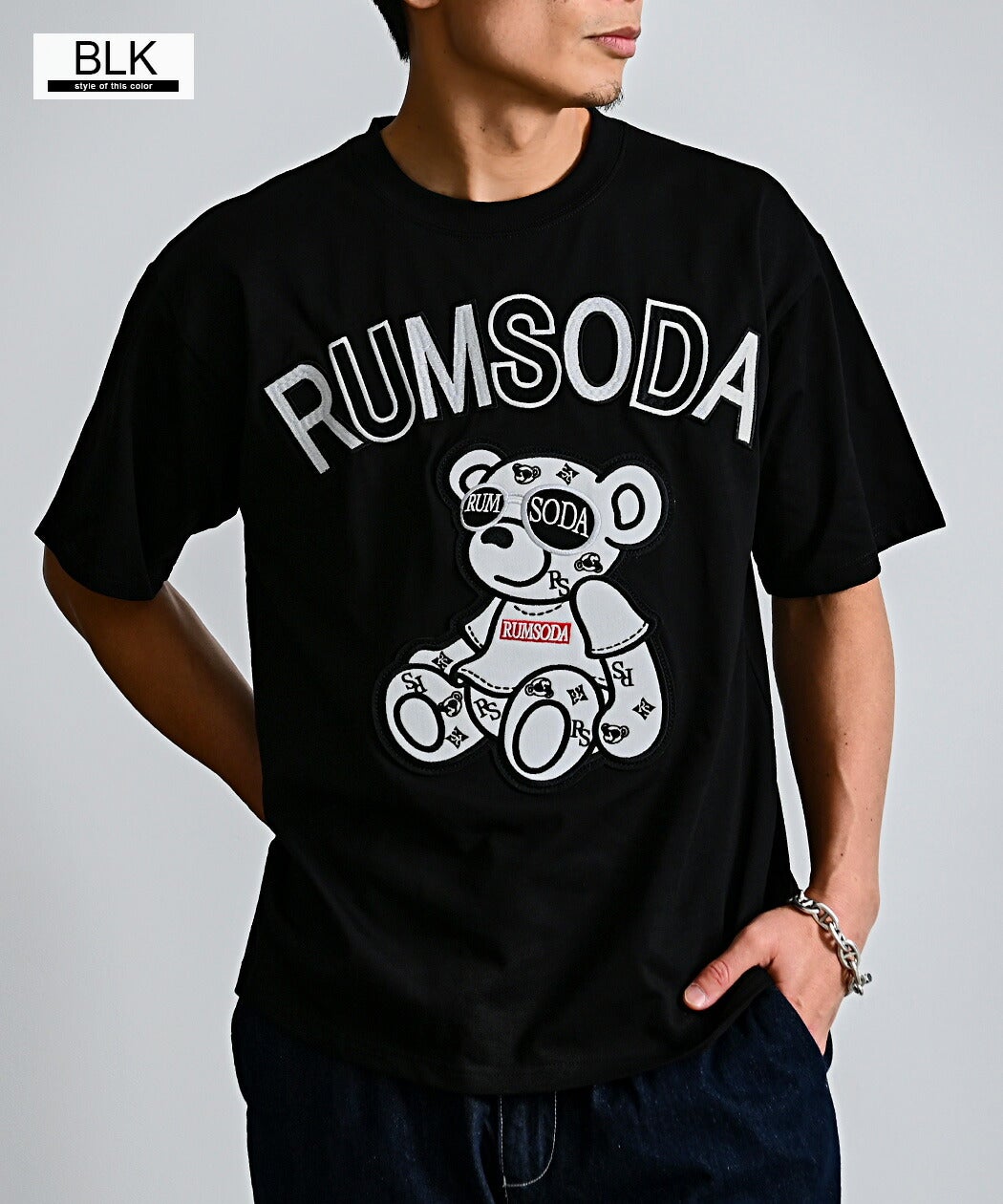 RUMSODA 天竺ツイルアップリケ刺繍セミBIG半袖Tシャツ RUMSODA【ラムソーダ】天竺刺繍×ツイルアップリケ刺繍セミBIGｸﾙｰ半袖T