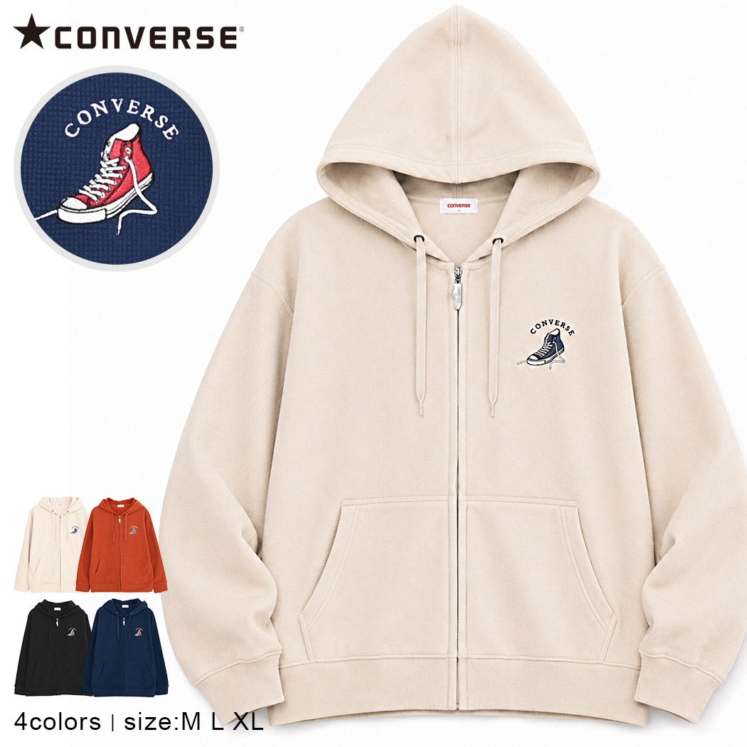 CONVERSE【コンバース】ワッフルフリースシューズEMBフルジップパーカー