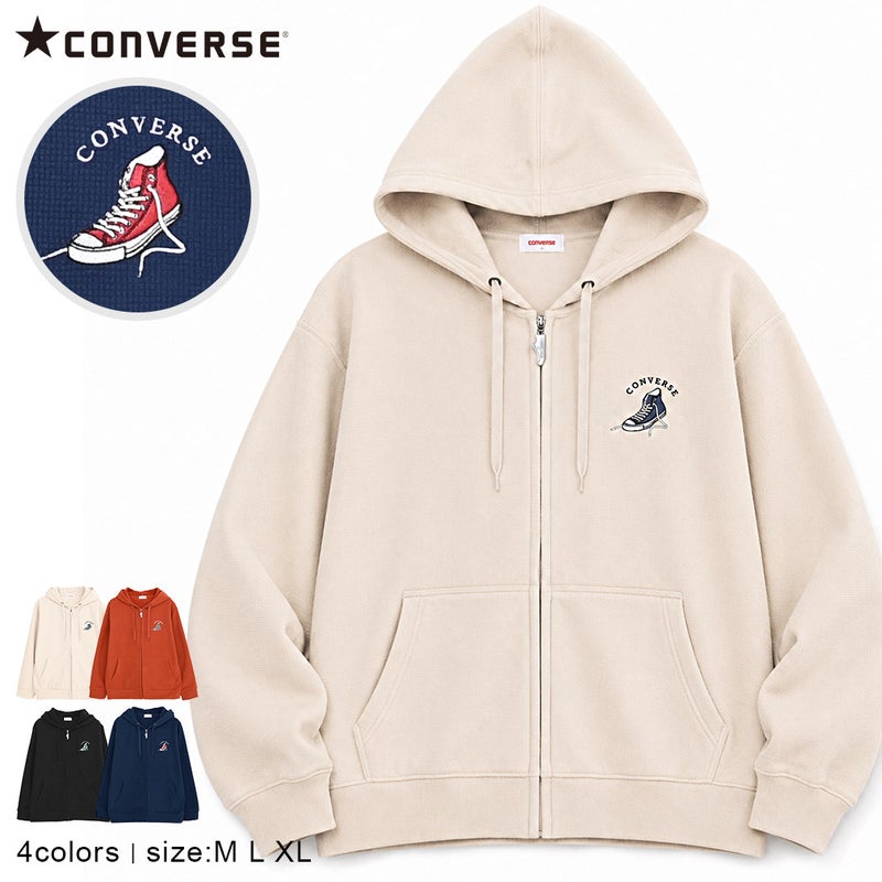 CONVERSE【コンバース】ワッフルフリースシューズEMBフルジップパーカー